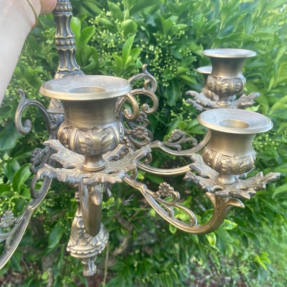 2 Vintage Baroque Style Large Brass Five Candle Candelabra From 1970 - Picture 13 of 16